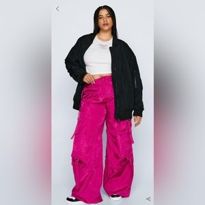 Plus Nylon Wide Leg Pocket Cargo Pants